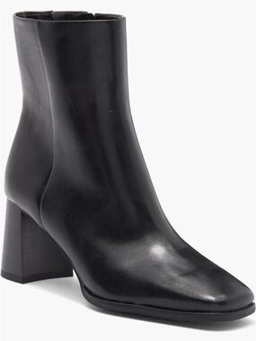 Classic Black Square-Toe Leather Ankle Booties